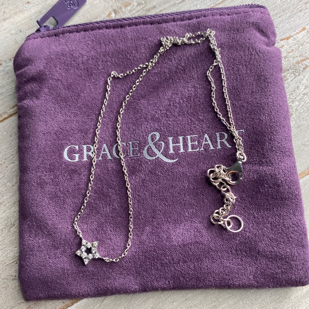 Grace & Heart G&H INITIALLY MINE STAR NECKLACE .925 STERLING SILVER 16” CZ NEW